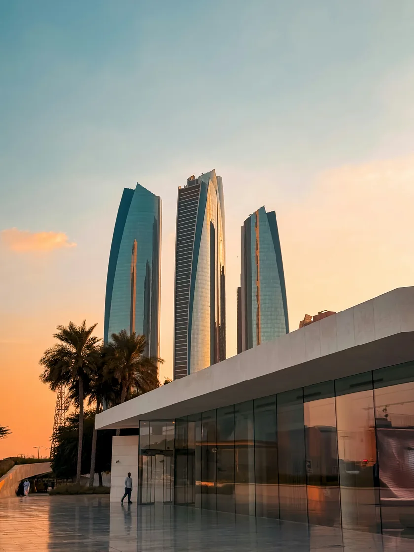 Abu Dhabi towers at golden hour.