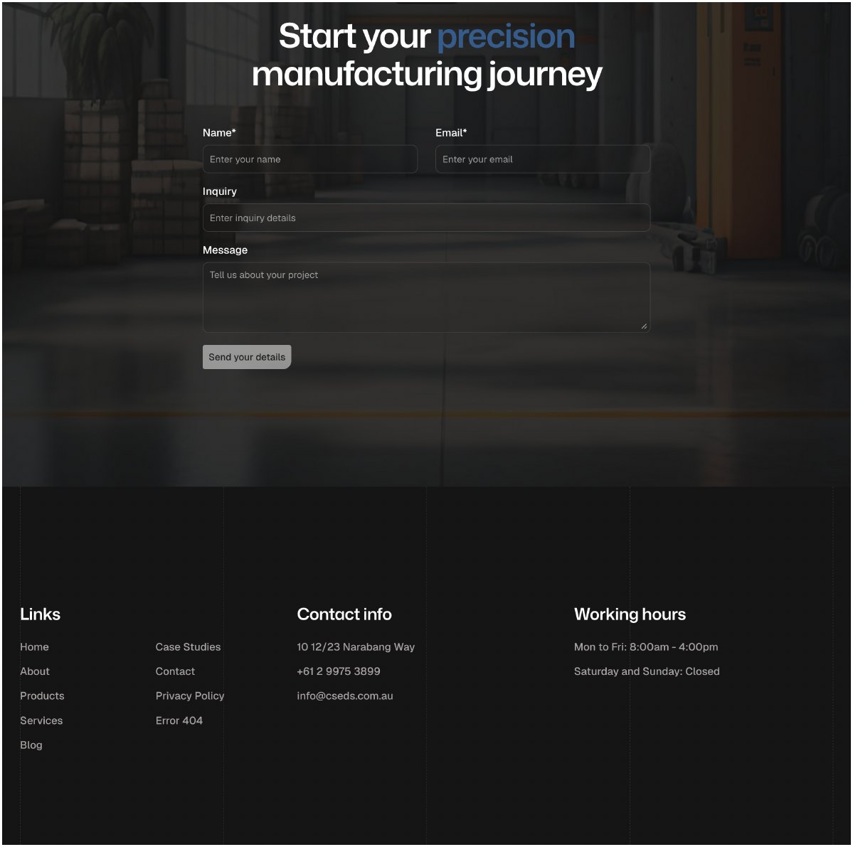 Enquiry form and footer.