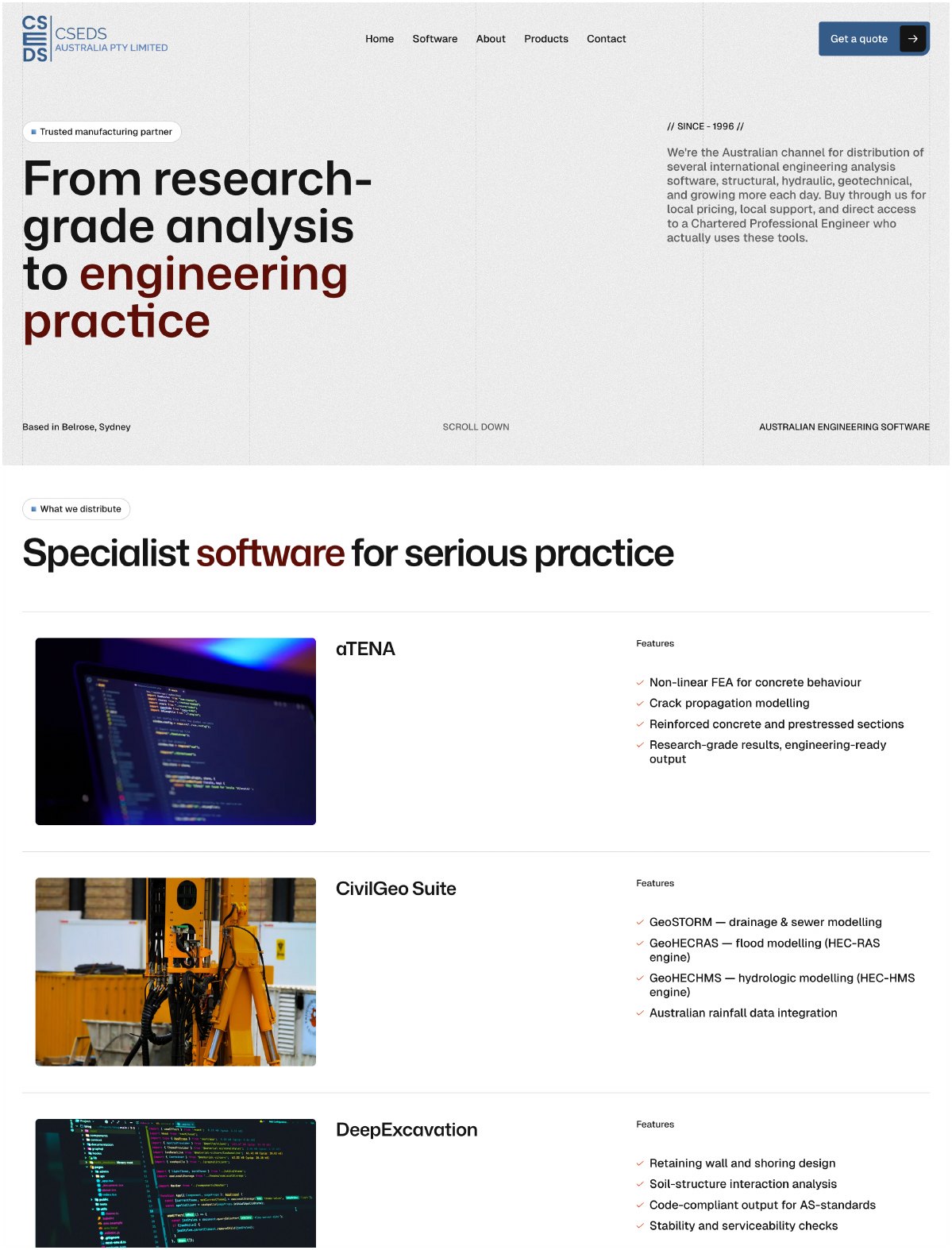 Software page — From research-grade analysis to engineering practice, with the specialist software list.