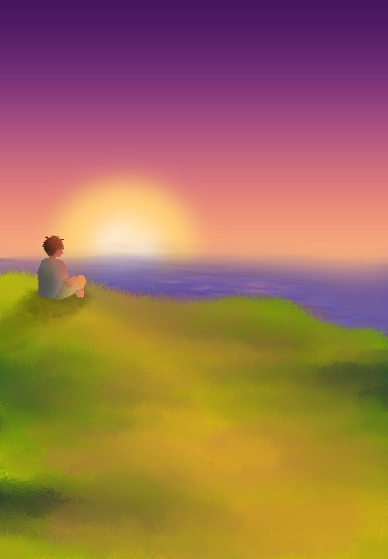 Moodboard — a child watching a sunset over the sea.
