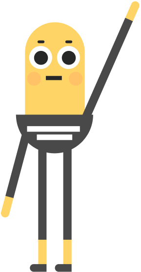A character standee holding a broom.